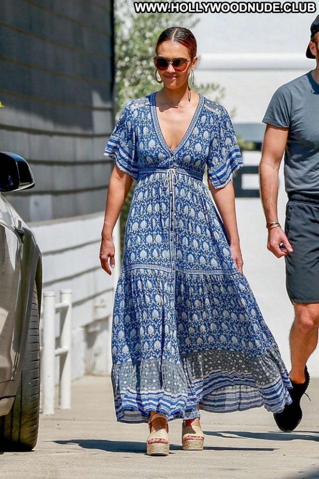 Jessica Alba Blue Dress Summer Paparazzi Celebrity Shopping Beautiful