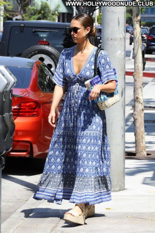 Jessica Alba Blue Dress Beautiful Posing Hot Babe Summer Shopping