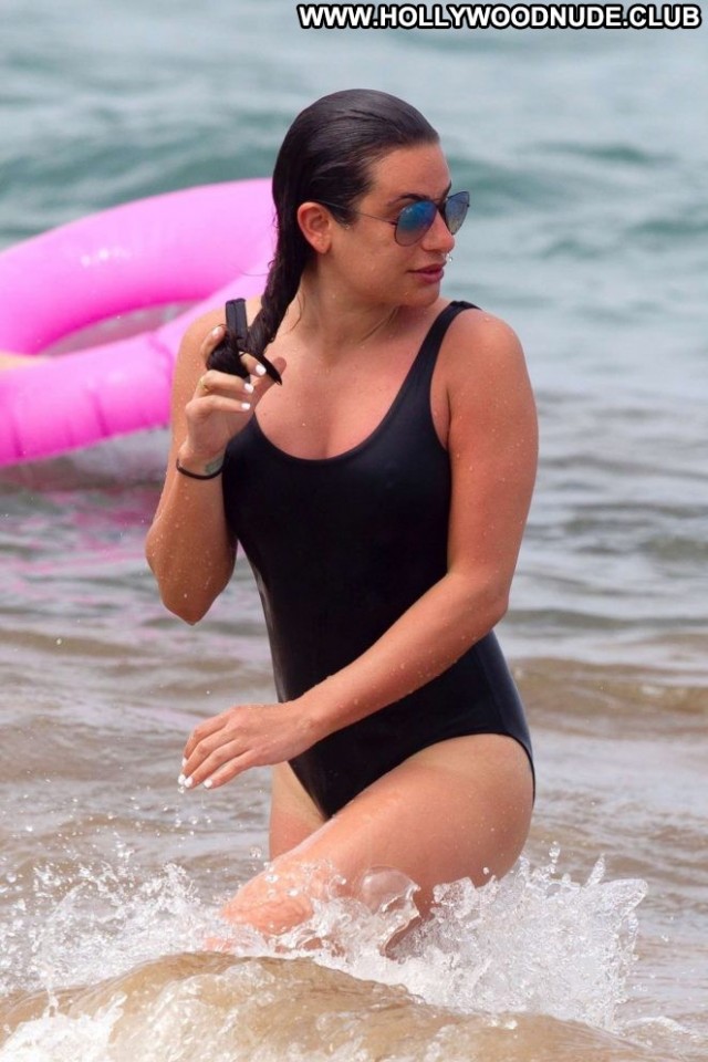 Lea Michele The Beach Celebrity Hawaii Black Beautiful Posing Hot