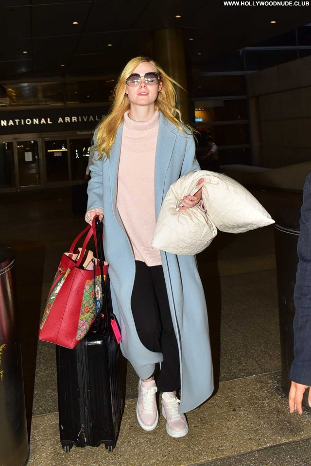 Elle Fanning Lax Airport Beautiful Babe Celebrity Paparazzi Posing Hot